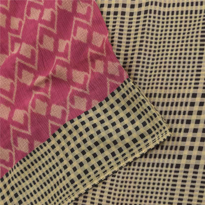 Sanskriti Vintage Sarees Indian Pink Pure Cotton Printed Sari 5yd Craft Sustainable Fabric