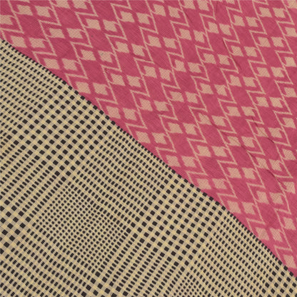 Sanskriti Vintage Sarees Indian Pink Pure Cotton Printed Sari 5yd Craft Sustainable Fabric