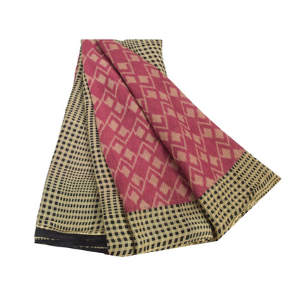 Sanskriti Vintage Sarees Indian Pink Pure Cotton Printed Sari 5yd Craft Sustainable Fabric