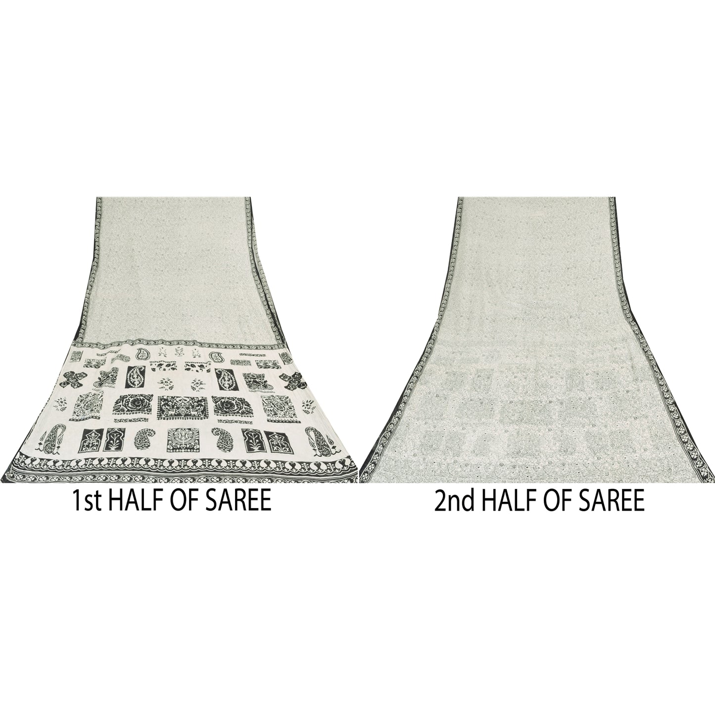 Sanskriti Vintage Sarees Indian White Pure Cotton Printed Sari 5yd Craft Sustainable Fabric