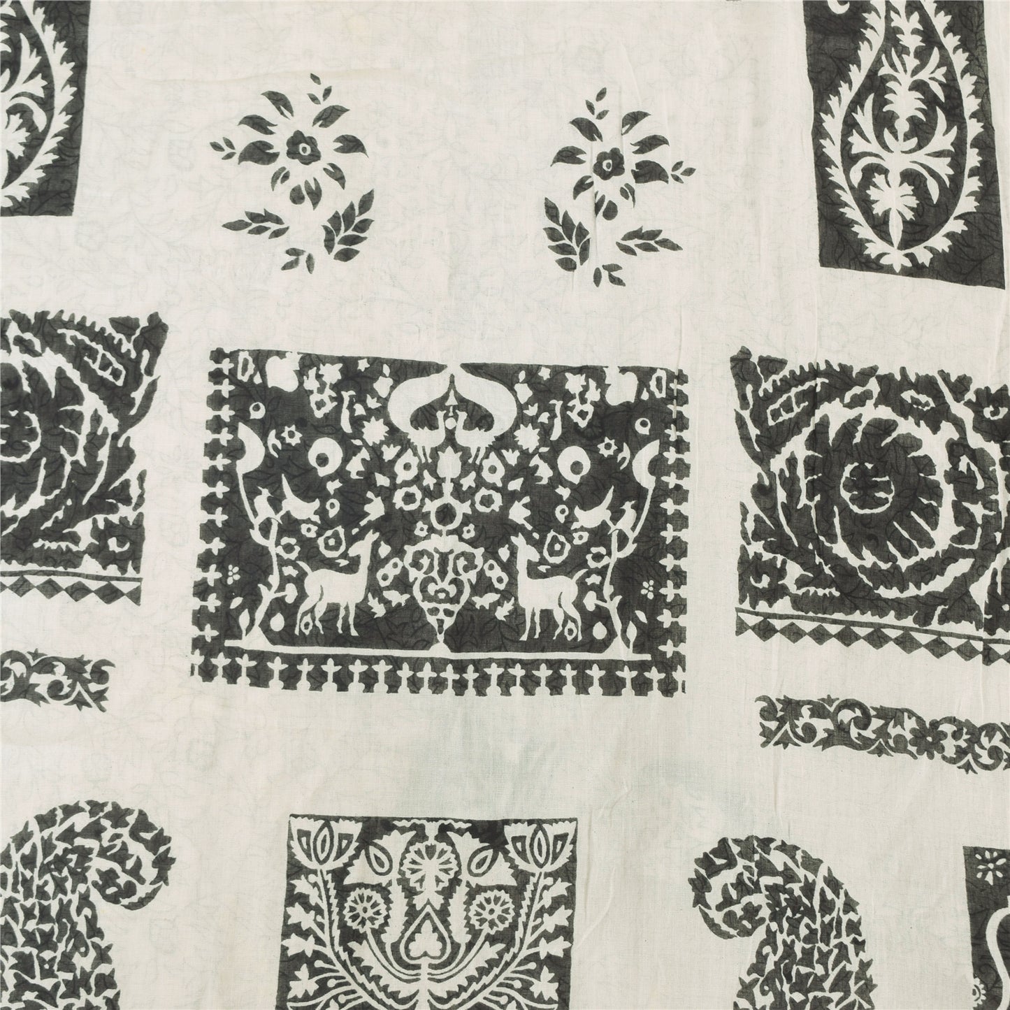 Sanskriti Vintage Sarees Indian White Pure Cotton Printed Sari 5yd Craft Sustainable Fabric