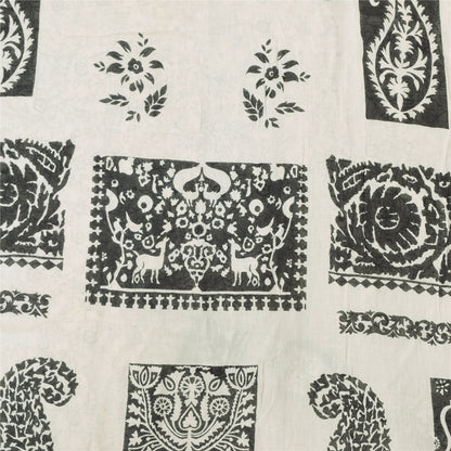 Sanskriti Vintage Sarees Indian White Pure Cotton Printed Sari 5yd Craft Sustainable Fabric