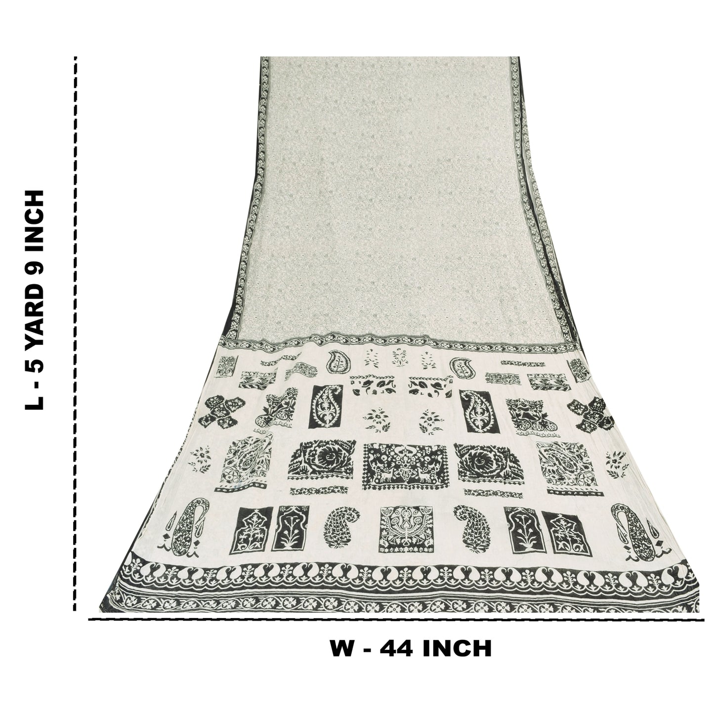 Sanskriti Vintage Sarees Indian White Pure Cotton Printed Sari 5yd Craft Sustainable Fabric