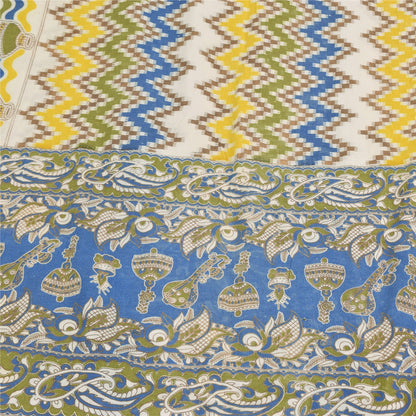 Sanskriti Vintage Sarees Ivory Handmade Kalamkari Pure Cotton Print Sari Sustainable Fabric