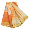 Sanskriti Vintage Sarees Orange/Ivory Tie-Dye Pure Cotton Sari 5yd Craft Sustainable Fabric