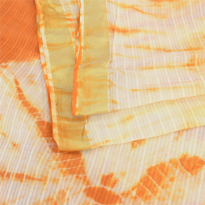 Sanskriti Vintage Sarees Orange/Ivory Tie-Dye Pure Cotton Sari 5yd Craft Sustainable Fabric