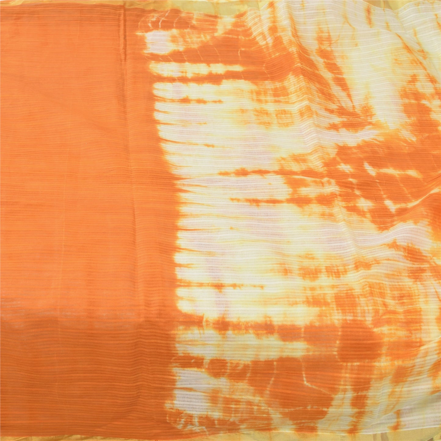 Sanskriti Vintage Sarees Orange/Ivory Tie-Dye Pure Cotton Sari 5yd Craft Sustainable Fabric