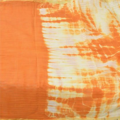 Sanskriti Vintage Sarees Orange/Ivory Tie-Dye Pure Cotton Sari 5yd Craft Sustainable Fabric