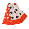Sanskriti Vintage Sarees Ivory/Orange Pure Cotton Printed Sari 5yd Craft Sustainable Fabric