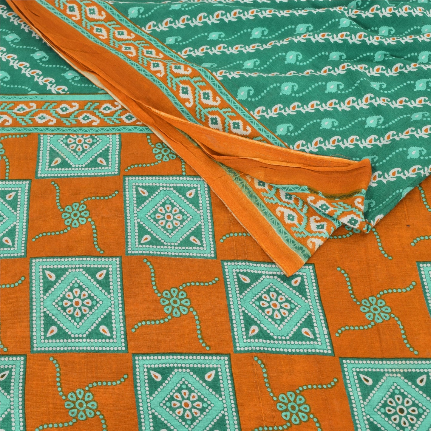 Sanskriti Vintage Sarees From India Blue Pure Cotton Print Sari 5yd Craft Sustainable Fabric