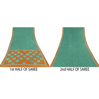 Sanskriti Vintage Sarees From India Blue Pure Cotton Print Sari 5yd Craft Sustainable Fabric