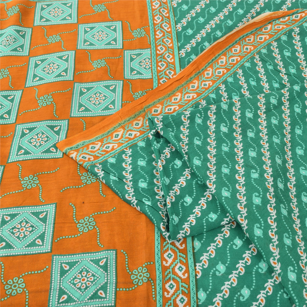 Sanskriti Vintage Sarees From India Blue Pure Cotton Print Sari 5yd Craft Sustainable Fabric
