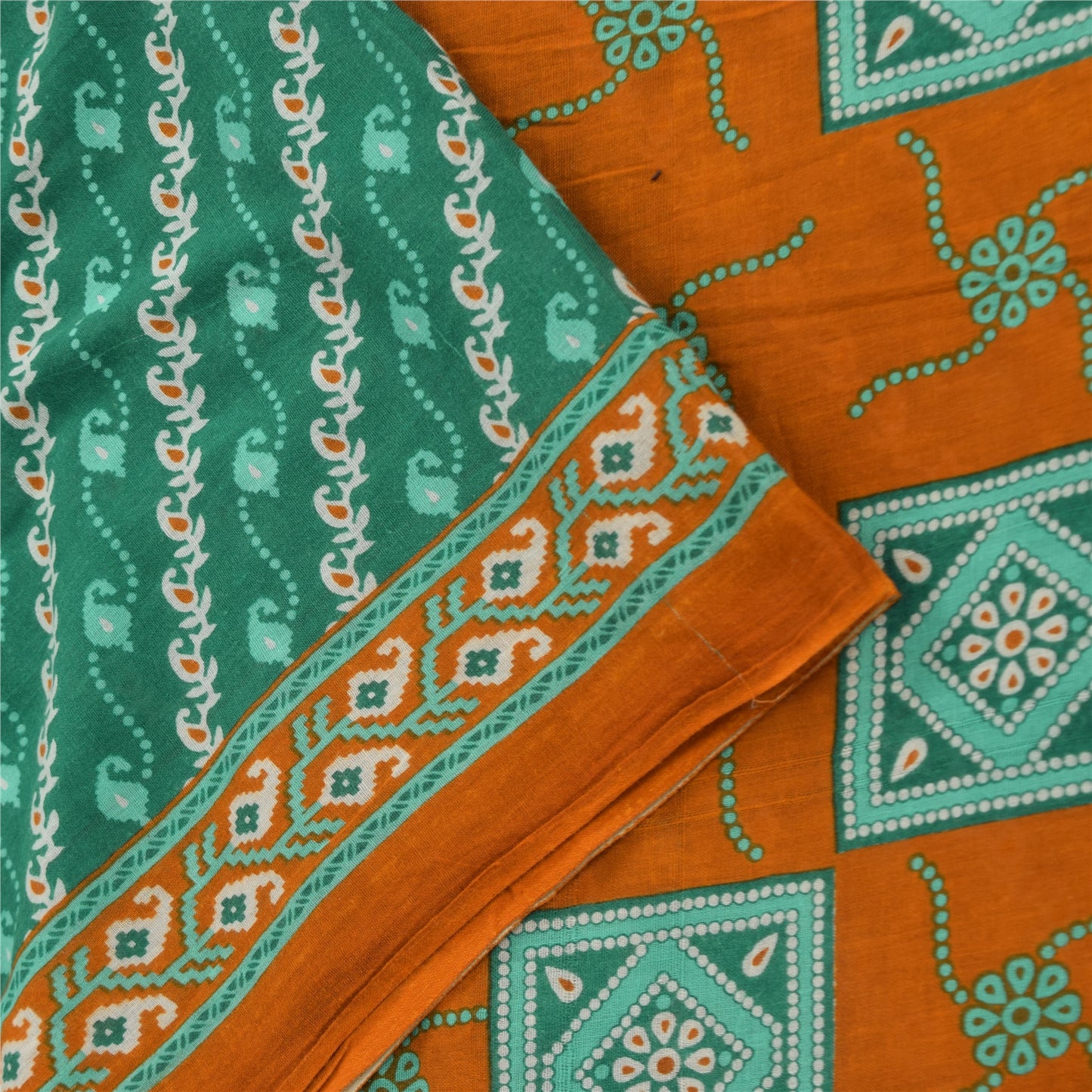 Sanskriti Vintage Sarees From India Blue Pure Cotton Print Sari 5yd Craft Sustainable Fabric