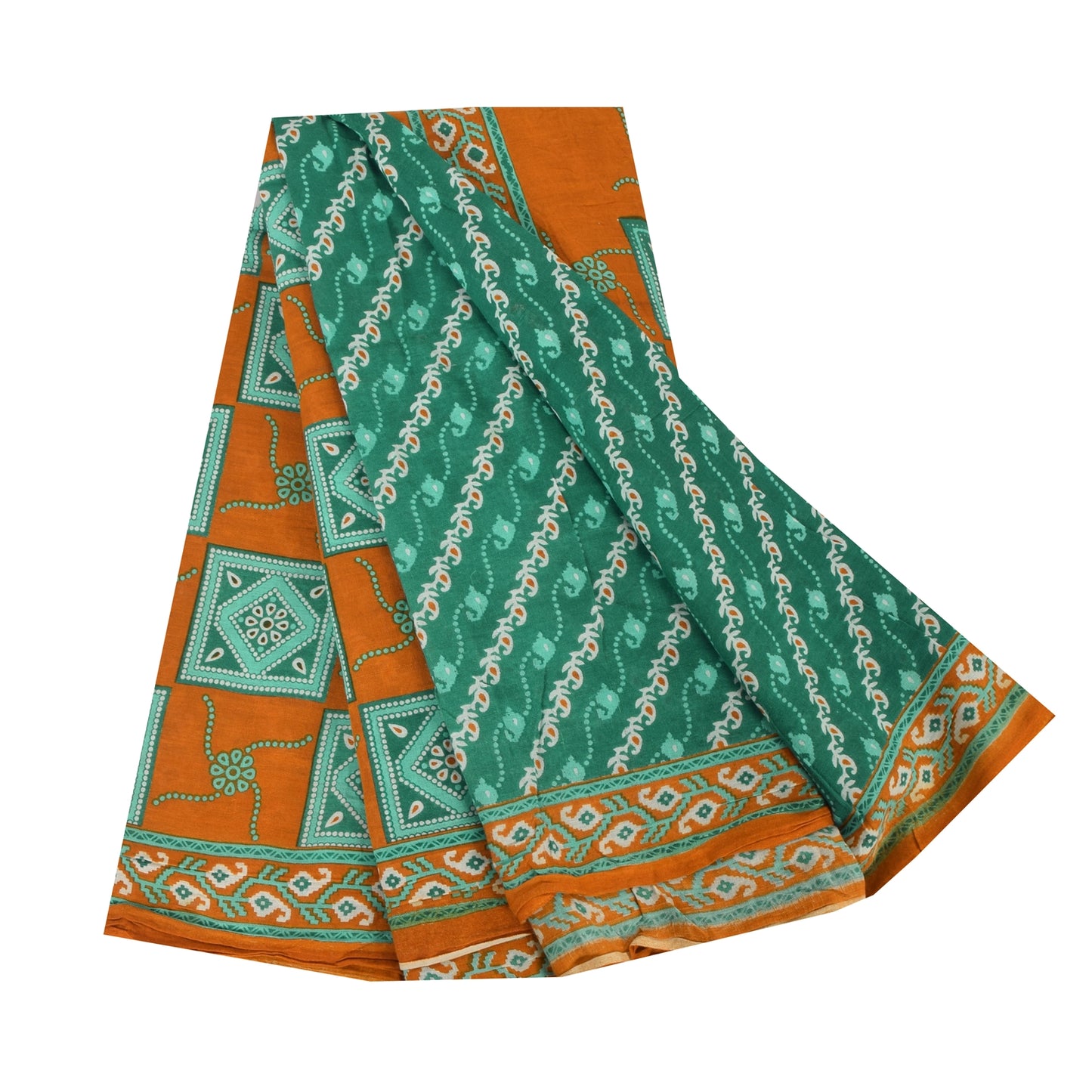 Sanskriti Vintage Sarees From India Blue Pure Cotton Print Sari 5yd Craft Sustainable Fabric