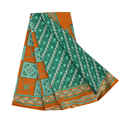 Sanskriti Vintage Sarees From India Blue Pure Cotton Print Sari 5yd Craft Sustainable Fabric