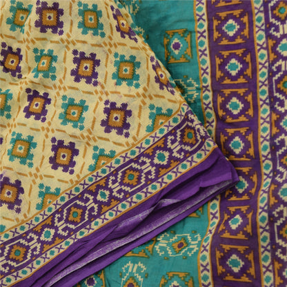 Sanskriti Vintage Sarees Indian Cream Pure Cotton Printed Sari 5yd Craft Sustainable Fabric