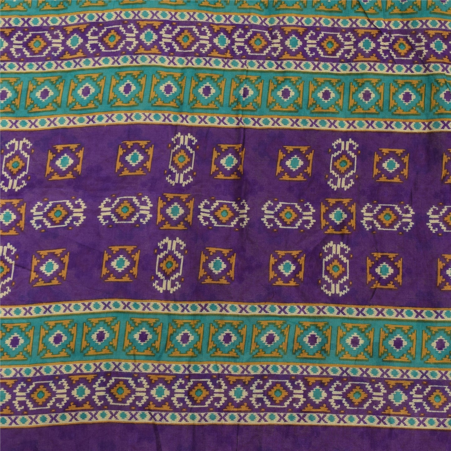 Sanskriti Vintage Sarees Indian Cream Pure Cotton Printed Sari 5yd Craft Sustainable Fabric