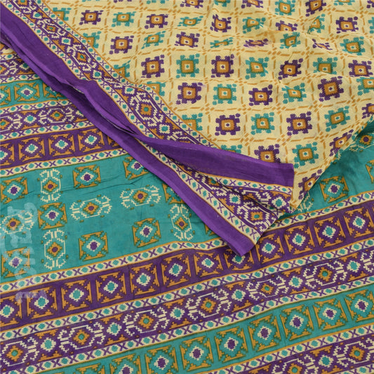 Sanskriti Vintage Sarees Indisk Cremefarvet Sari i Ren Bomuld Trykt 5 m Håndværksmæssigt Bæredygtigt Stoff