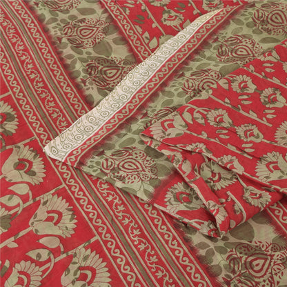 Sanskriti Vintage Sarees From India Red Pure Cotton Print Sari 5yd Craft Fabric