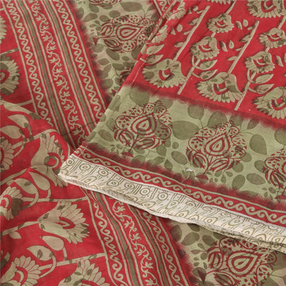 Sanskriti Vintage Sarees From India Red Pure Cotton Print Sari 5yd Craft Fabric