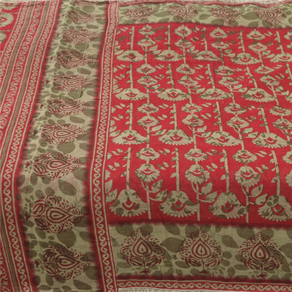 Sanskriti Vintage Sarees From India Red Pure Cotton Print Sari 5yd Craft Fabric