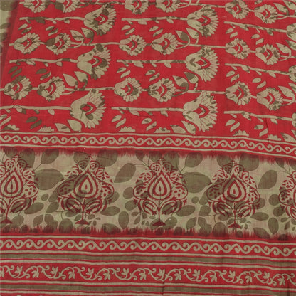 Sanskriti Vintage Sarees From India Red Pure Cotton Print Sari 5yd Craft Fabric