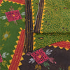 Sanskriti Vintage Sarees Green Hand Embroidered Printed Pure Cotton Sari Sustainable Fabric