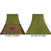 Sanskriti Vintage Sarees Green Hand Embroidered Printed Pure Cotton Sari Sustainable Fabric