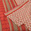 Sanskriti Vintage Sarees Cream & Red Pure Cotton Printed Sari 5+yd Craft Fabric