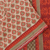 Sanskriti Vintage Sarees Cream & Red Pure Cotton Printed Sari 5+yd Craft Fabric