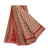 Sanskriti Vintage Sarees Cream & Red Pure Cotton Printed Sari 5+yd Craft Fabric