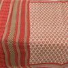 Sanskriti Vintage Sarees Cream & Red Pure Cotton Printed Sari 5+yd Craft Fabric