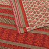 Sanskriti Vintage Sarees Cream & Red Pure Cotton Printed Sari 5+yd Craft Fabric