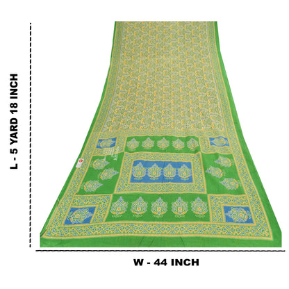 Sanskriti Vintage Sarees Pale-Yellow Pure Cotton Printed Sari 5yd Craft Sustainable Fabric