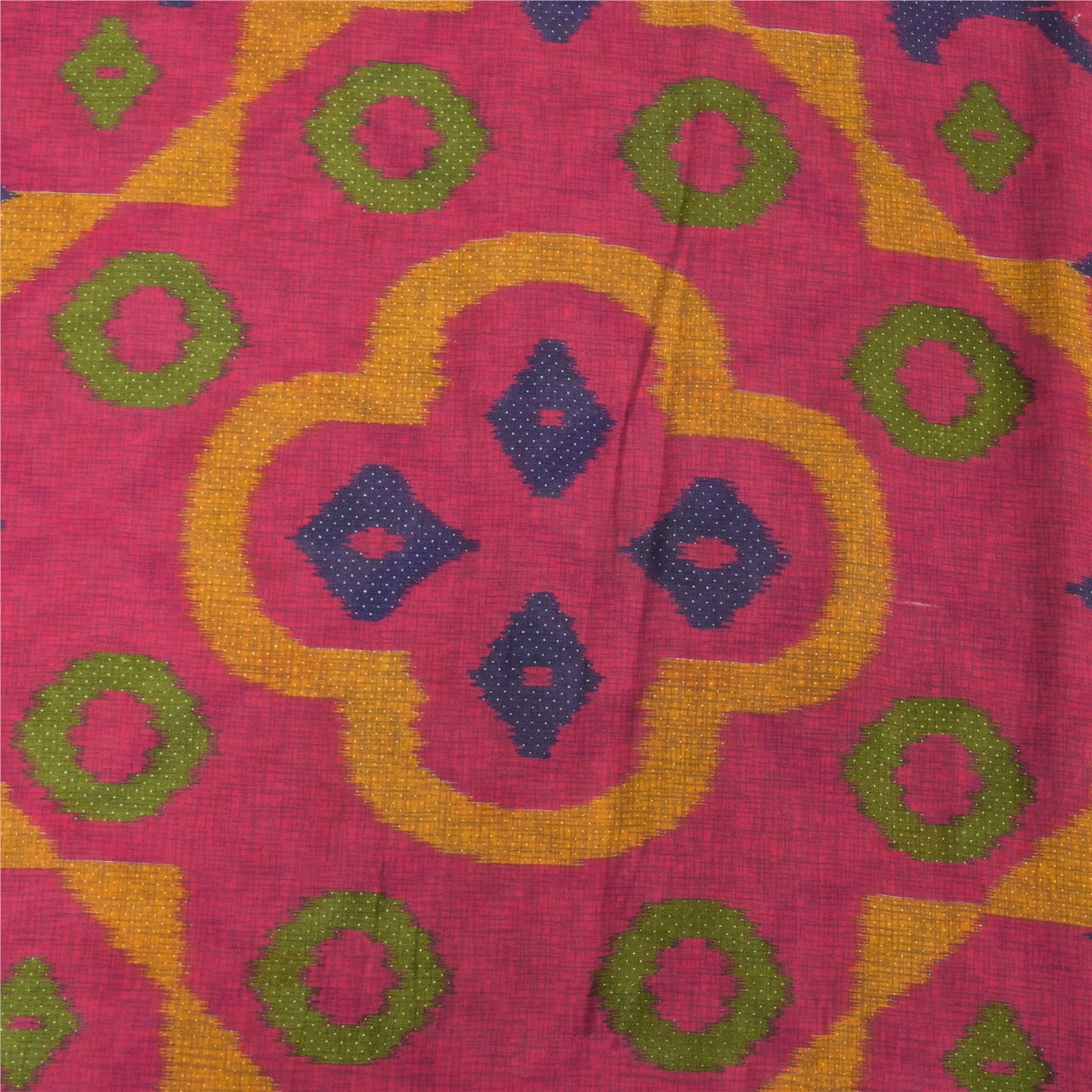 Sanskriti Vintage Cream Soft Pure Cotton Saree Ikat Print Sari 5+YD Craft Fabric