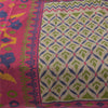 Sanskriti Vintage Cream Soft Pure Cotton Saree Ikat Print Sari 5+YD Craft Fabric