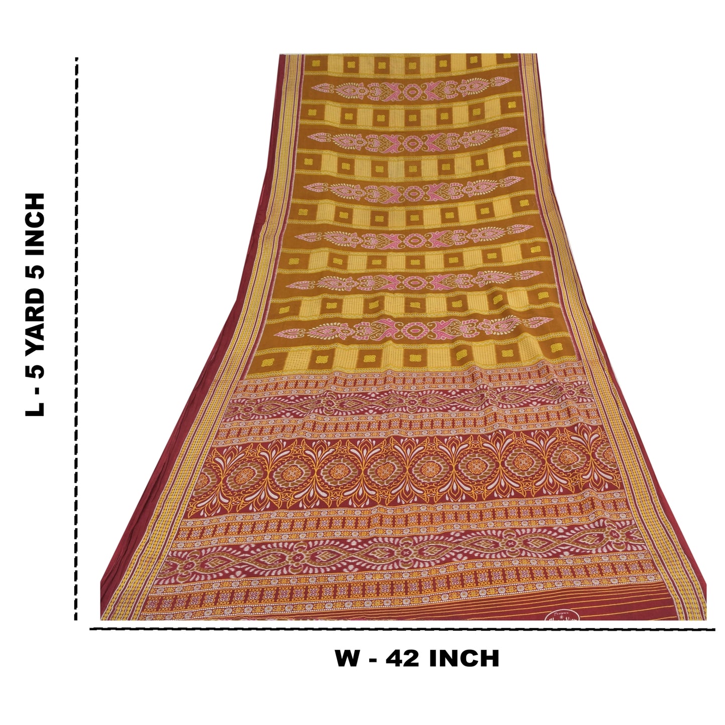 Sanskriti Vintage Sarees Mustard/Purple Pure Cotton Print Sari 5yd Craft Sustainable Fabric
