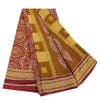 Sanskriti Vintage Sarees Mustard/Purple Pure Cotton Print Sari 5yd Craft Sustainable Fabric