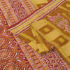 Sanskriti Vintage Sarees Mustard/Purple Pure Cotton Print Sari 5yd Craft Sustainable Fabric