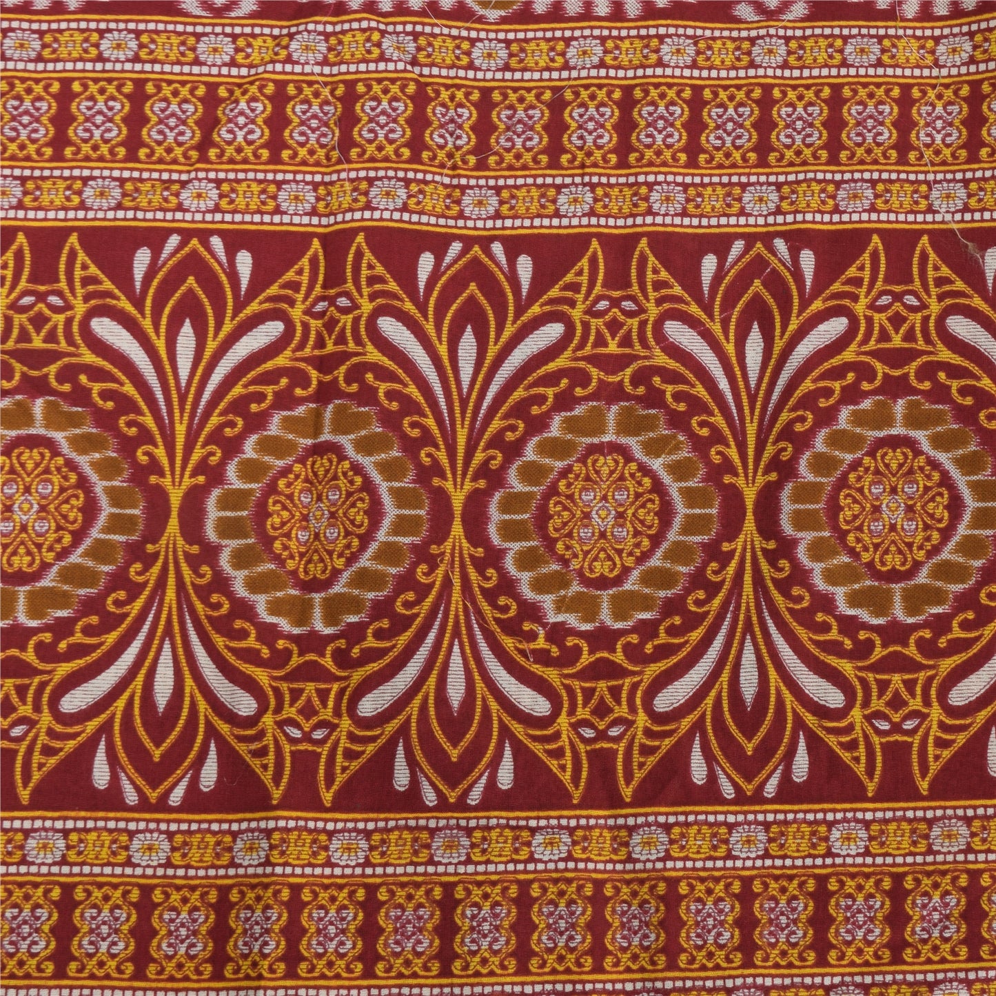 Sanskriti Vintage Sarees Mustard/Purple Pure Cotton Print Sari 5yd Craft Sustainable Fabric