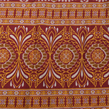 Sanskriti Vintage Sarees Mustard/Purple Pure Cotton Print Sari 5yd Craft Sustainable Fabric