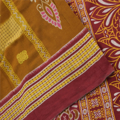 Sanskriti Vintage Sarees Mustard/Purple Pure Cotton Print Sari 5yd Craft Sustainable Fabric