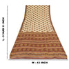 Sanskriti Vintage Sarees Cream/Brown Pure Cotton Printed Sari 5yd Craft Sustainable Fabric