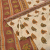 Sanskriti Vintage Sarees Cream/Brown Pure Cotton Printed Sari 5yd Craft Sustainable Fabric