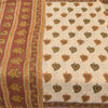 Sanskriti Vintage Sarees Cream/Brown Pure Cotton Printed Sari 5yd Craft Sustainable Fabric