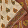 Sanskriti Vintage Sarees Cream/Brown Pure Cotton Printed Sari 5yd Craft Sustainable Fabric