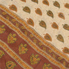 Sanskriti Vintage Sarees Cream/Brown Pure Cotton Printed Sari 5yd Craft Sustainable Fabric