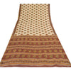 Sanskriti Vintage Sarees Cream/Brown Pure Cotton Printed Sari 5yd Craft Sustainable Fabric