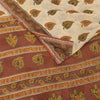 Sanskriti Vintage Sarees Cream/Brown Pure Cotton Printed Sari 5yd Craft Sustainable Fabric