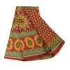 Sanskriti Vintage Sarees Indian Orange Pure Cotton Printed Sari 5yd Craft Sustainable Fabric